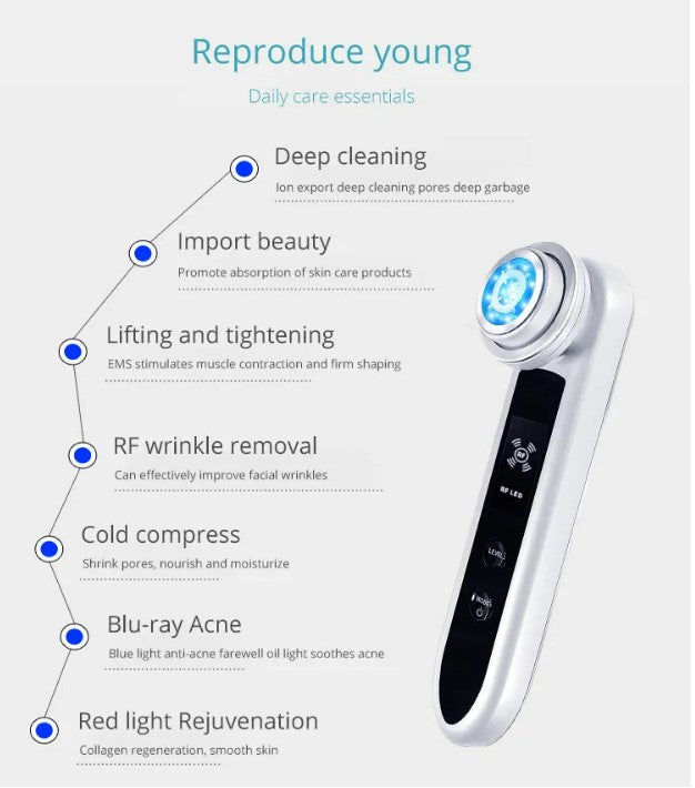 5-in-1 EMS & RF Facial Beauty Massager – White
